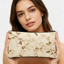 1个女士旅行化妆包，2D印花，便携式拉链化妆品和洗漱用品收纳袋，多用途，适合旅行、健身和日常使用 - 杏色 - 查看 12