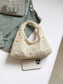 Hollow Floral Woven Bag Bohemian Beach Bag Holiday Casual Bag (Pattern Random) - Beige - View 8