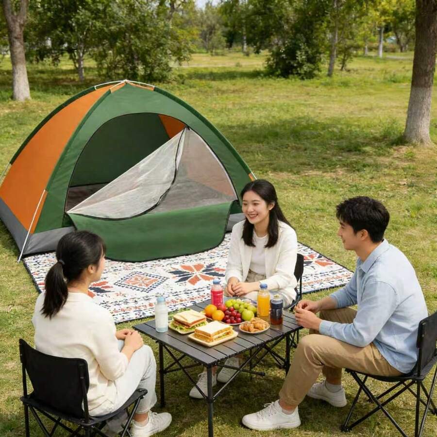 2-3 Person Portable Quick-Open Tent - Waterproof Oxford Cloth Material, Mesh Windows, Lightweight & Easy To Set Up, Includes Ground Cloth, Suitable For Hiking, Beach, Picnic, Family Camping, Essential Camping Gear