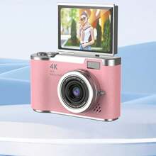 Câmera Digital Com Zoom 4K CCD 8X Para Estudante Fotográfica Compacta De 48MP 180 ° Selfile Tela Flip RENEAR - Rosa chiclete - Visão 1