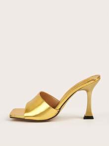 Gold Textured Material Stiletto Heel Pumps, Suitable For Daily Wear, Parties, Versatile, Fashion Women High Heel Sandals, Random Textured Pattern - Gold - View 5