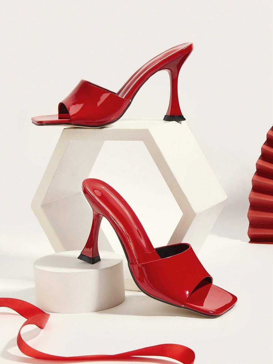 Red Glossy Stiletto High Heel Wine Glass Heel Pumps, Suitable For Daily Wear, Parties, Versatile, Fashionable Women's High Heel Sandals - Red - View 1