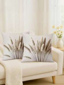 1/2/4pcs Beige Woven Pattern Decorative Pillow Covers | Lightweight Bohemian Minimalist Design With Zipper Closure, Soft Neutral Floral Pattern, Suitable For Living Room, Bedroom And Sofa - Modern Country Style Decor, No Filling Included, Easy To Maintain - Multicolor - View 3