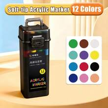 一套包含 12/24/36/48/60/80/120 色软头丙烯马克笔，适合艺术家和学生使用，是绘画、素描、着色、DIY 手工艺品和在画布、木头、石头、织物和其他材料上进行速写的理想选择（随机发送两种笔型）。 - 彩色 - 查看 10