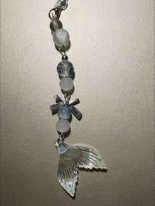 Handmade Beaded Fish Tail Phone Lanyard, Suitable For Phone, Earphones, Card Holder, Bag Charm - Baby Blue - View 3