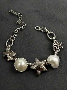1pc Fashionable Retro Personalized Y2K Hip-Hop Star Heart Star Bow Tie Chain Bracelet, Versatile For Women To Wear In Summer, Festivals, Parties, Beach, Prom - Multicolor - View 3