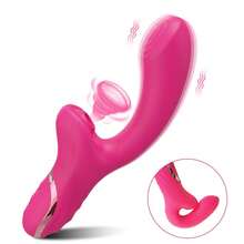 2-en-1 Vibromasseur clitoridien, jouet sexuel féminin, ventouse clitoridienne, stimulateur clitoridien et vaginal, produits pour adultes féminins (18 ans et plus), jouets sexuels - Rouge - Voir 12