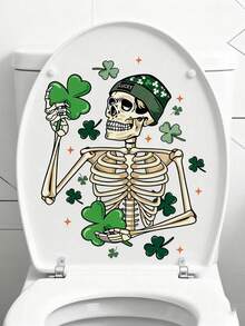 1pc (2D Flat ) Lucky St. Patrick's Skeleton Vinyl Sticker Suitable For St Patrick's Day Decorations, Toilet Lid, Bathtub, Fridge, Walls - Irish-Themed Bathroom & Home Decals, - Easy Peel & Stick Bathroom (No Residue) - Multicolor - View 4