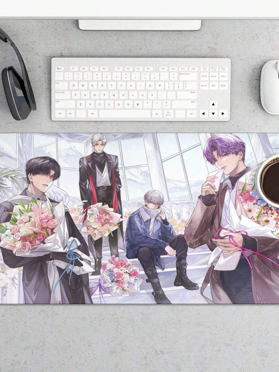 15.75*35.43in Inch Large Extended Mouse Pad, Gaming Keyboard Desk Mat With Non-Slip Rubber Base & Water-Resistant Design, Perfect For Home, Office & Gaming Use, Black - White - View 1