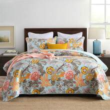 100% Cotton 3Pcs Multicolor Floral Yellow Paisley Bedspread Set – Soft & Breathable Coverlet Set For Room Decro Bedding,Wedding Items,Valentines Day Home Bed Room Decor,Easter Gifts,All Season - 芥末黃 - 查看 7