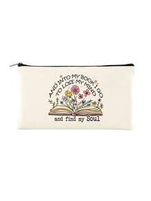 Lot de 5/2/1 sacs de rangement zippés en toile à motifs floraux et lecture, sacs d'emballage cadeau avec inscription motivante << Tu es génial(e) », parfaits pour la rentrée scolaire, les fêtes de remise de diplômes, les voyages, les anniversaires, la fête des professeurs, les cadeaux pour les camarades de classe, les amis, les étudiants et les enseignants. - Beige - Voir 30