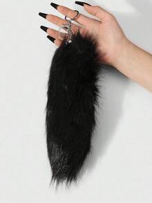 ROMWE Grunge Punk 1pc Y2K Stylish Gothic Fluffy Faux Tail Keychain, Dark Aesthetic Accessory, Suitable Women, Daily Wear Or Holiday, Halloween - màu đen - Xem 8