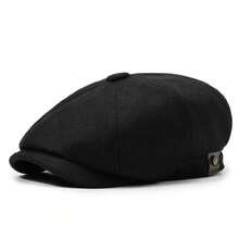 1 pièce Casquette octogonale rétro de couleur unie, Béret unisexe, Casquette de type Newsboy polyvalente, Convient pour l'automne/l'hiver - A - Voir 2
