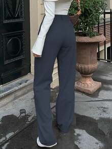 MYOURSA Solid Front Pleated Straight Leg Tailored Pants Spring - Iron Gray - View 4