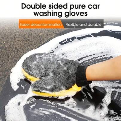 2pcs Coral Fleece Car Wash Gloves, Scratch-Free Super Soft Fiber Car Wash Gloves With Thumb, Reusable Dusting Gloves With Elastic Wrist Strap, For Car Washing And Detailing (Thumb Gloves)