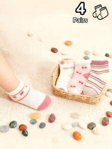 4双装可爱卡通婴儿袜，可爱舒适的女童袜，柔软舒适的儿童袜，适合日常穿着、幼儿园、学校和玩耍。礼品 - 彩色 - 查看 11