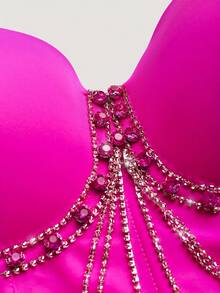 Sexy Rhinestone Chain Tassel Decorated Fishbone High-End Tank Top Camisole Short Performance Bra Top Integrated High-End Women's Fashion Tank Casual - Hot Pink - View 5