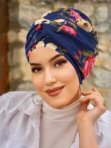 1件新款时尚穆斯林头巾帽，印花扭结头巾帽，女士款 - 顏色 - 查看 15
