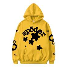 Spider Web Fashion Hip-Hop Printed Flower Hoodie, European And American Brand Large-Sized Loose Men's And Women's Hooded Sweatshirt Set - 黃色上衣 - 查看 1