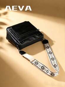 Bohemian Style Women's Shoulder Bag, Multi-Pocket Zipper Closure, Retro Elegant Street Fashion Crossbody Bag, Lightweight Outdoor Portable Square Bag, Fits Phone, Camera, Coins, Cosmetics, Casual Chic Handbag, Soft Solid Color Minimalist PU Leather, Polyester Lining, Suitable For Travel, Vacation, Party, Business, Mommy Bag, Detachable Shoulder Strap - Black - View 7