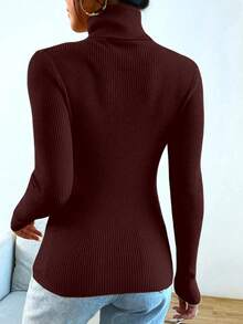 Women's Long Sleeve Knitted Sweater -  Winter Style! - 酒紅色 - 查看 2