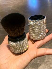 1支高品质水钻化妆刷，柔软蓬松腮红刷，带刷盖，可伸缩便携多功能化妆刷，创意化妆礼品 - 銀色 - 查看 6