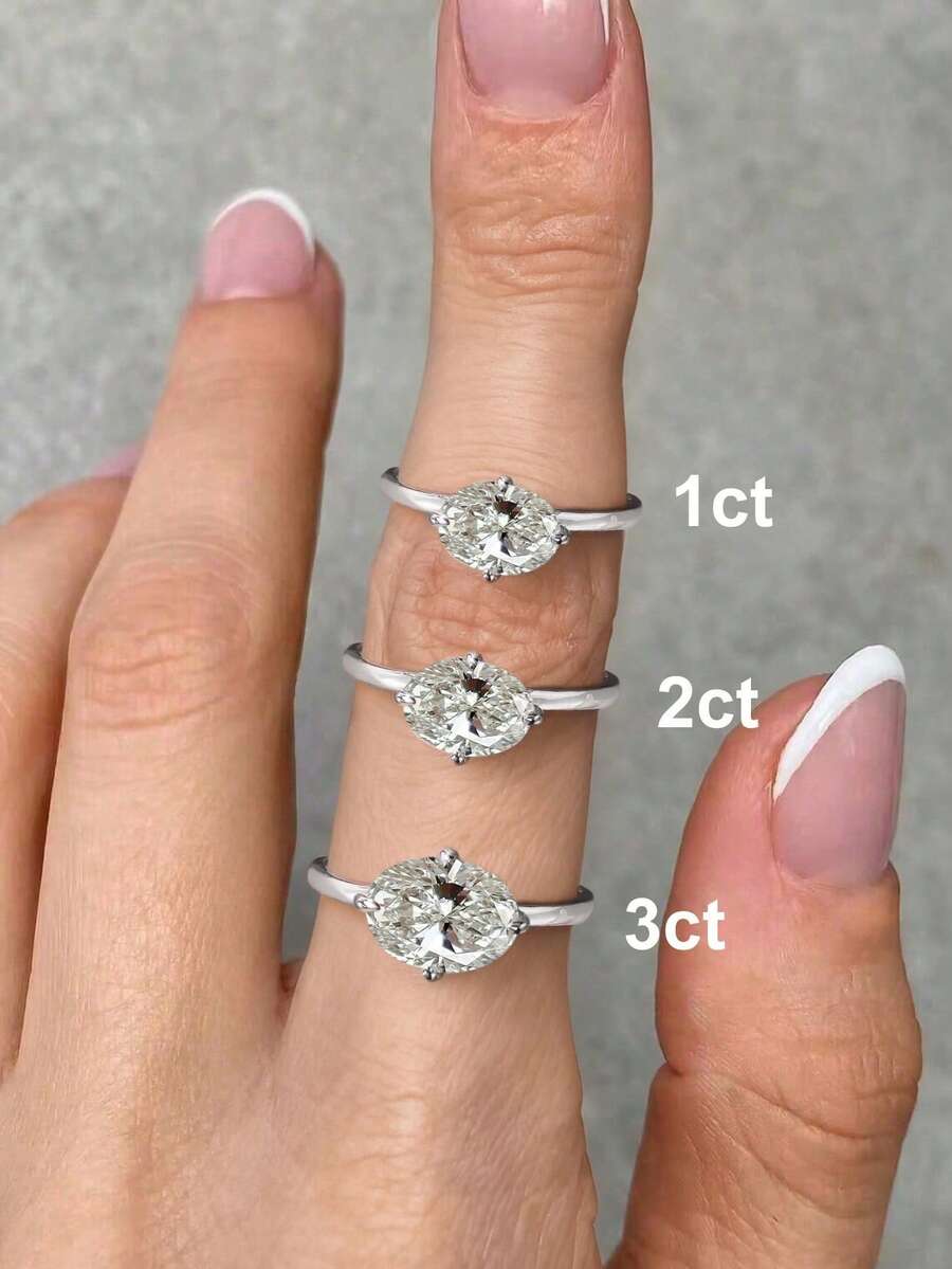 1-3克拉优雅椭圆形锆石四爪戒指，925纯银复古派对生日戒指，时尚首饰，生日礼物