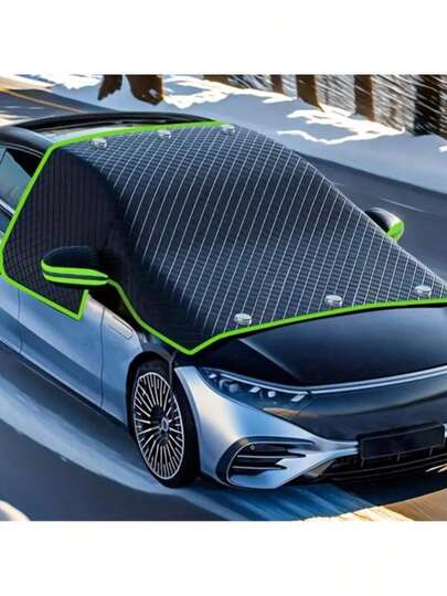 1pc Car Windshield Snow Cover, Thick & Long Sunshade Frost Guard, Winter Car Front Window Protector, Magnetic Snow Shade (Random Color For Car Ears)