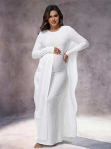 Irresista Maternity Batwing Sleeve Photography Long Dress For Photoshoot Pregnant Women Baby Shower Gown - White - View 1