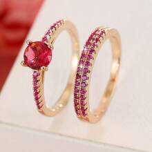 女士两件套铜戒指，优雅复古新娘叠戴戒指，镶嵌闪亮锆石，日常/婚礼首饰，情人节礼物 - 婚禮對戒10 - 查看 25