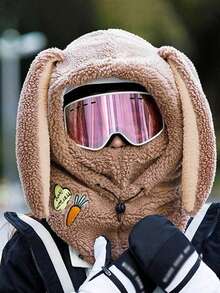 1pc Winter Warm Ski Helmet Cover, Soft Fleece Ski Hat Scarf, Cute Rabbit Ear Decor Helmet Cover - Helmet Hood - View 10