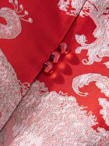 This Red Vest With A Peacock Tail Pattern And A Stand-Up Collar Is Perfect For Spring And Summer. It's A Lightweight, Sleeveless Tang-Style Vest, Ideal For Elegant And Casual Wear. Comfortable, It Features A Cardigan Design With Side Slits. Suitable For Everyday Wear, Casual Outings, Vacations, Social Gatherings, Parties, Holidays, And Celebrations. - 紅色 - 查看 9