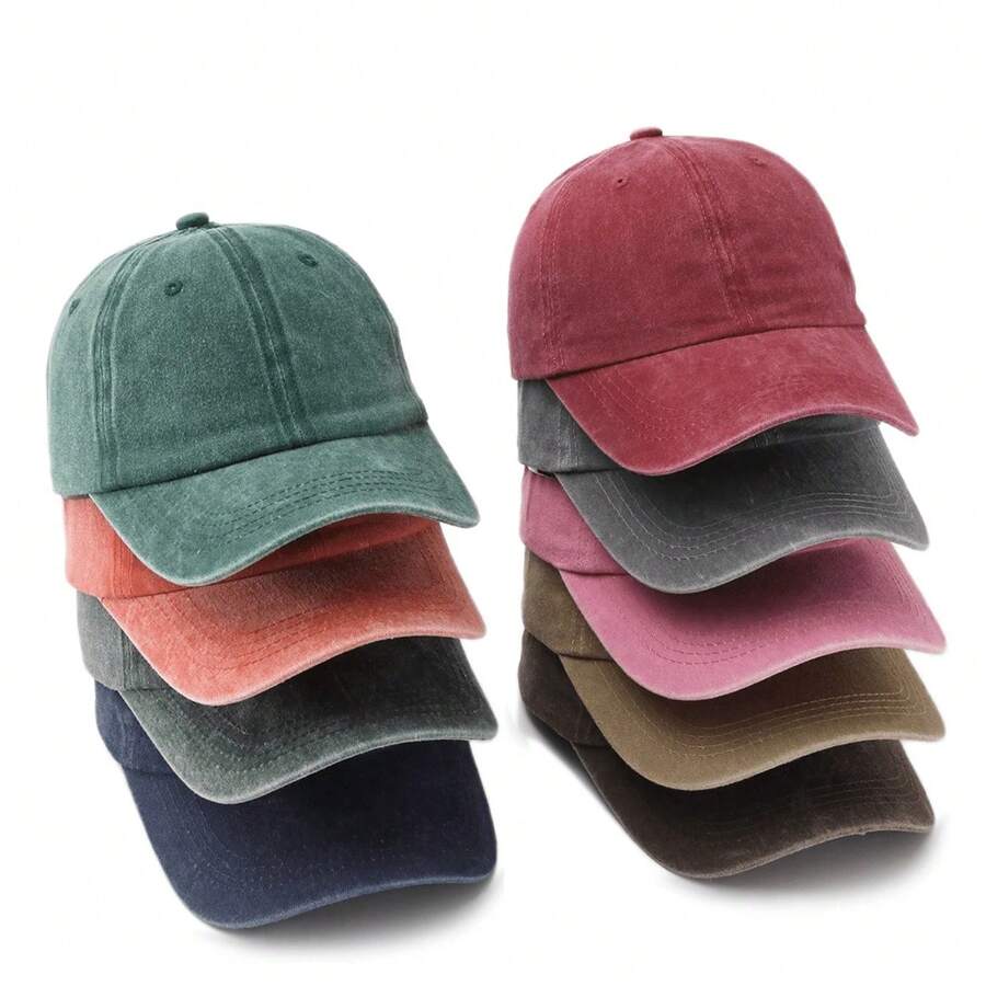 ✨1 Pc Solid Color Vintage Washed Baseball Cap, Classic Casual Stylish Vintage Soft Sweatband Adjustable Size Lightweight Sun UV Protection Versatile Dad Hat, Suitable For Outdoor Sports Daily Wear Party Vacation Perfect Gift For Friends - Baseball Caps, Beanies, Sun Hats, Bucket Hats, Cool Hats, Headwear, Stylish Hats, Fashion Hats, Everyday Hats - Multicolor - 查看 1