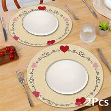 2pcs/4pcs/6pcs Red Heart Shaped Silicone Placemats, Valentine's Day Style Pattern, Holiday Gift, Decorations, Suitable For Dining Table, Coffee Bar, All Season, Washable, Tabletop Decor, Coasters, Draining Mats, Kitchen Dining Mats, Indoor/Outdoor Party Decorations, Home Decor, Ideal Gift - Multicolor - View 4