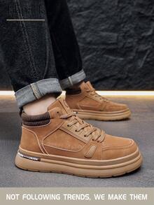 Flipark 1 Pair Men's Lace-Up Casual Shoes, Soft Bottom Comfortable Skateboard Sneakers, Lightweight High-Top Everyday Shoes - Yellow - View 4