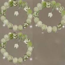 Freesia And Lemon Floral Bracelet, Super Fairy And Skin-Whitening Green Floral Beaded Bracelet, Best Friend And Student Jewelry - 薄荷綠 - 查看 7