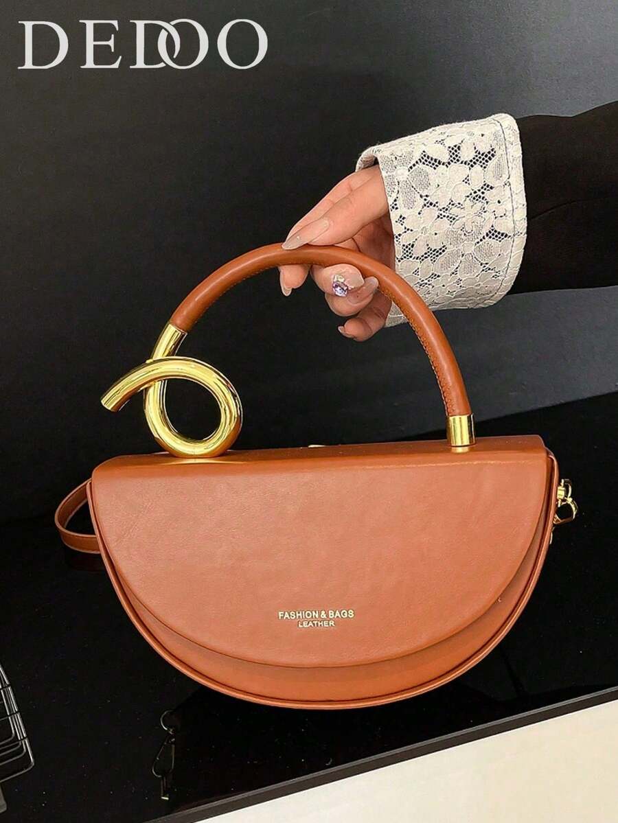 Niche Design Women's Handbag, Fashionable Retro High-Quality Textured Messenger Bag, Solid Color Versatile Underarm Saddle Bag, Casual And Versatile Style, Suitable For Daily Outings, Travel, And Office Workers Commuting - 棕色 - 查看 1