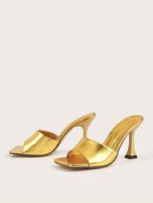 Gold Textured Material Stiletto Heel Pumps, Suitable For Daily Wear, Parties, Versatile, Fashion Women High Heel Sandals, Random Textured Pattern - Gold - View 4
