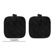 一套加厚耐热厨房烤箱手套 - 防滑手柄，可机洗，编织涤纶手套，适用于烹饪和烘焙 - 防滑手套 - 黑色 - 查看 14