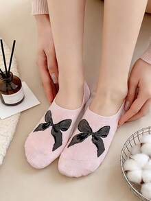 5双随机中国风芭蕾舞纯色蝴蝶结薄款隐形浅口船袜，春夏款 - 彩色 - 查看 5