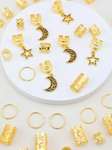 45pcs Women's Braided Hair Rings, Moon & Star Braided Hair Clips, Fashionable & Unique Hair Accessories