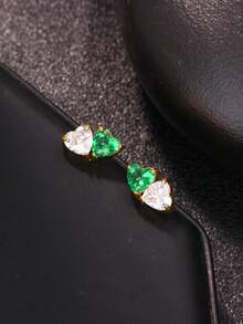 Custom Two Heart Zirconia Stud Earrings For Women Personalized Month Birthstone Stainless Steel Earrings Female Minimalist Customized Jewelry Daily Wear Valentine's Day Gifts - Multicolor - View 6