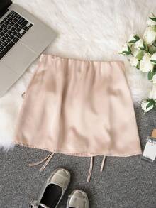 Pink Bowknot Pleated A-Line Mini Skirt For Women, Slim Fit, Lined, Side Zipper, Summer - Pink - View 9