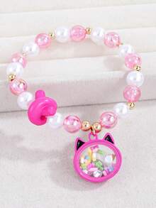 1Pc Girls Cat Capybara Unicorn Heart Shaped Charm Full-Fill Glitters Colorful Sequins Decor Beaded Bracelet Best Gift - Multicolor - View 25