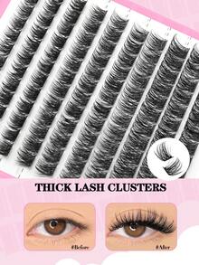 120片装DIY睫毛嫁接套装，10-16毫米混合睫毛簇，D卷浓密纤长睫毛，家用睫毛嫁接套装 - 黑色 - 查看 4