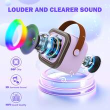 Mini Karaoke Machine For Kids, Colorful LED Portable Bluetooth Singing Speaker With 2 Mics, Christmas Birthday Gifts For Girls Boys - Beige - View 3