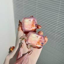 Pink Retro Floral Earphone Case With Pendant, Handheld Or Hang On Bag, Compatible With Apple 1/2/3/4/Pro 2/Pro 3, Protective Anti-Drop Case - Pink - View 1