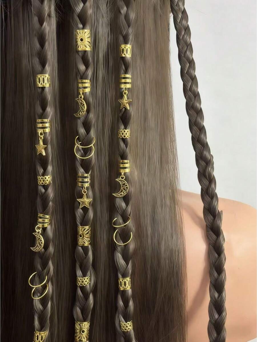 45pcs Women's Braided Hair Rings, Moon & Star Braided Hair Clips, Fashionable & Unique Hair Accessories