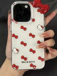 SANRIO 可爱时尚蝴蝶结小猫咪手机壳，兼容 17/16 Pro Max，新款防摔，适用于苹果15/14/13，少女风全包覆，手工DIY水钻蝴蝶结装饰，防震手机保护套，春季生日礼物 - 彩色 - 查看 3