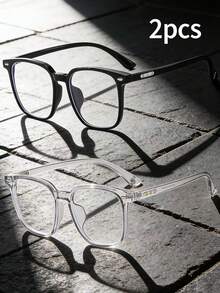 1副/2副复古方形高端轻便男士眼镜框，瘦脸无妆光学眼镜 - 無色 - 查看 11